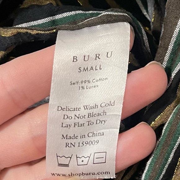 Buru Green Gold Striped 3/4 Sleeve Zip Up Jumpsuit Size Small Utility Fall - Picture 7 of 7